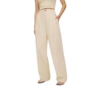 Reformation Jackson Cargo Pant Size 6 Cream Pleated High Rise Straight Tencel